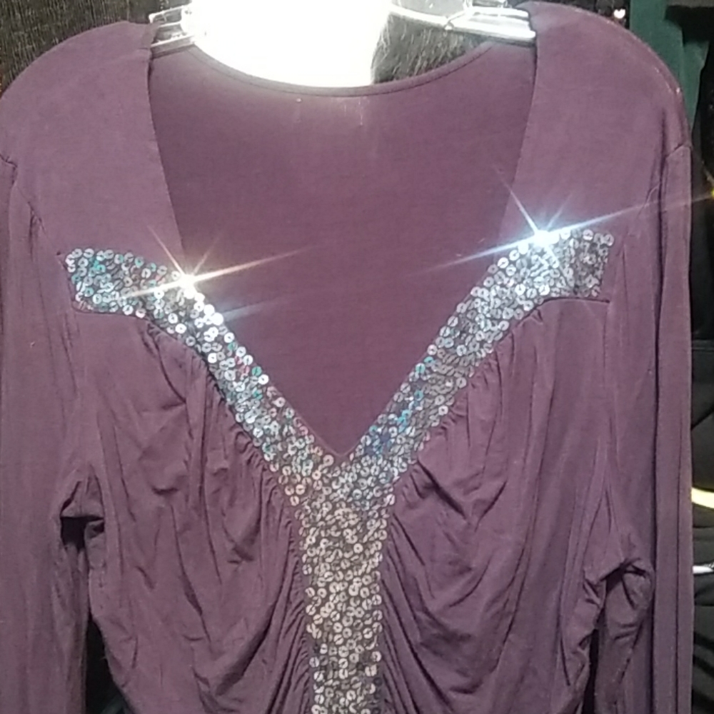 Purple Sequence Stretchy Top Size 1x - image 1